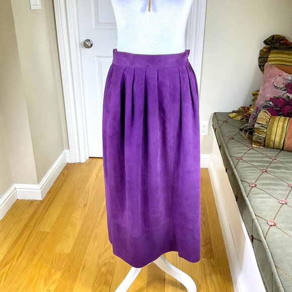 Jaeger Skirt Suede Maxi Vintage Full Maxi Midi Purple Pockets (12UK, 26”waist) - Picture 1 of 8